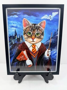 Harry Catter and the Purr Art Print by Egle Wierenga - Framed 8x10 Cat Parody